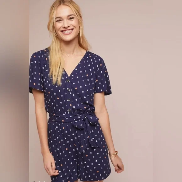 Anthropologie Romper Floral V Neck Up Lined Girly Small - Picture 1 of 6